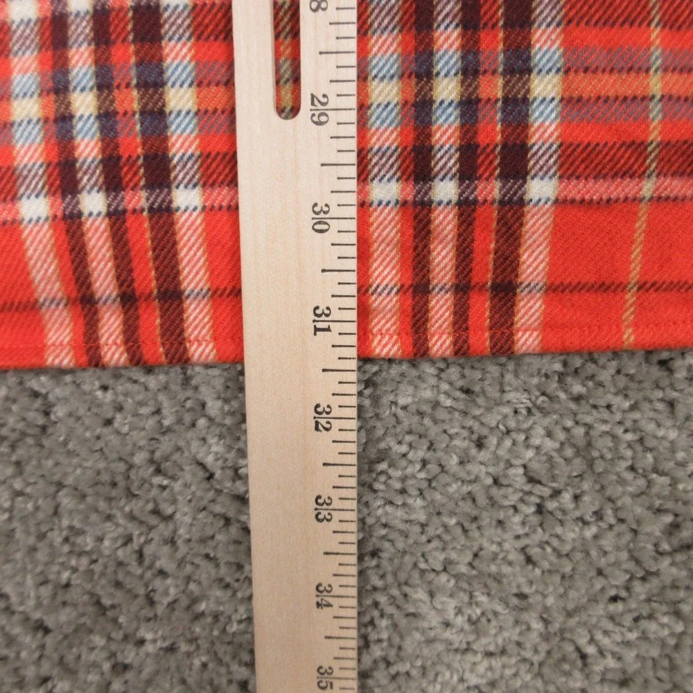 LL Bean Shirt Mens Large Orange Plaid Twill Flannel Organic Workwear Button Up